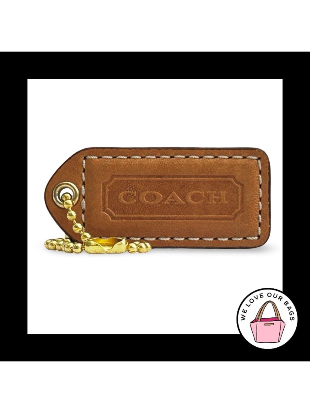 COACH Y2K VINTAGE Hang Tag 2" Saddle Brown Leather Bag Charm Keychain Fob Brass